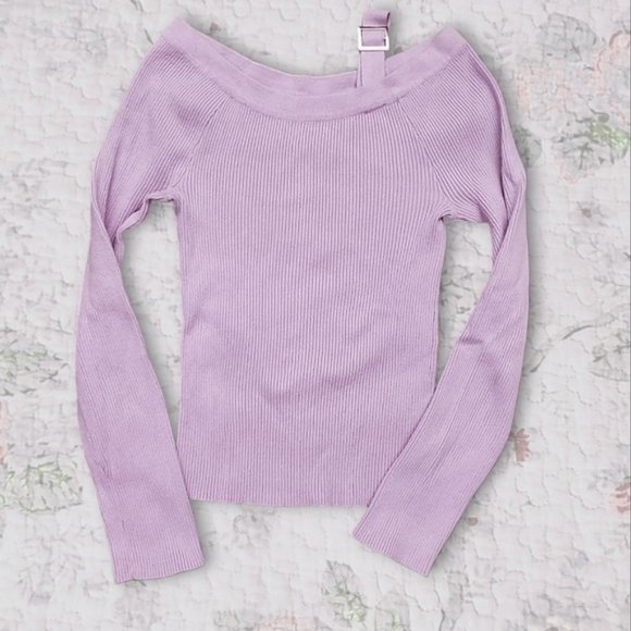 Fashion Nova Semi Off the Shoulder Knit Ribbed Long Sleeved Top- NWOT- Small - Picture 1 of 8